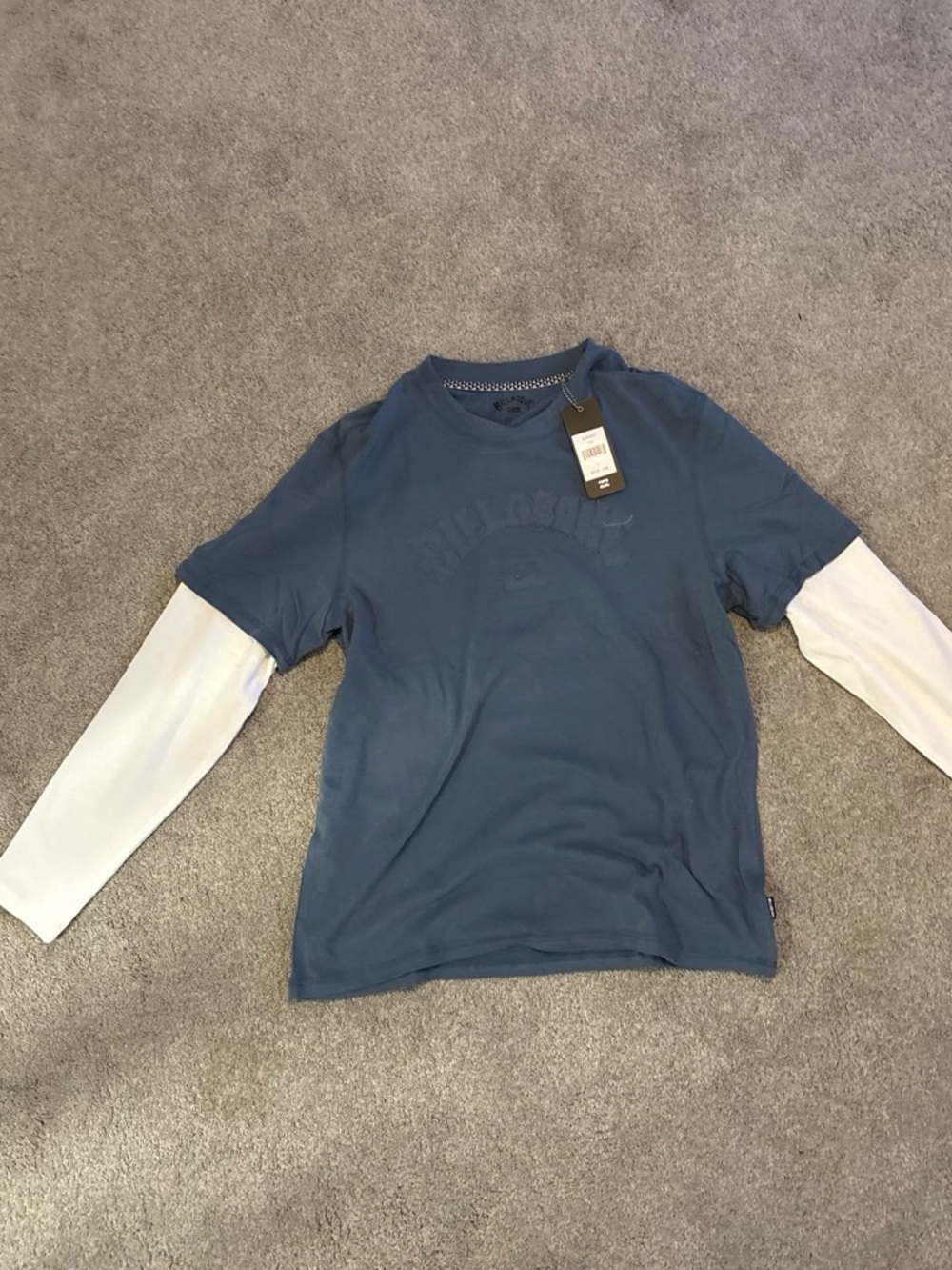 Billabong Navy Blue Layered-Look Long Sleeve Tee with White Sleeves